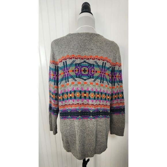 Chaps Fair Isle Sweater XL Cotton Blend Vintage Gray Crew Neck Womens Size 1X - Picture 4 of 15